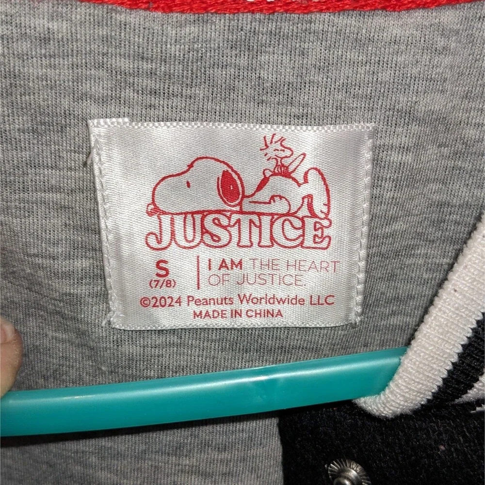 Justice Peanuts And Snoopy Varsity Jacket Girls Size 7/8 Snap Front Rare